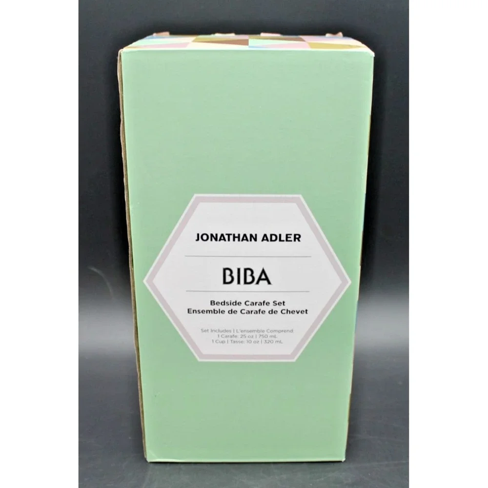Jonathan Adler Biba Bedside Carafe Set Carafe Cup Blue Glass NEW IN BOX